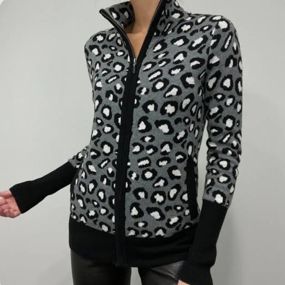 Rachel Zoe Black and Gray Leopard Print Blazer, Cotton Blend, Size L